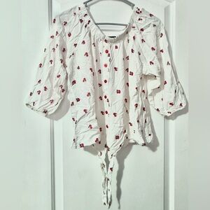 🔴Cherry Patterned Women’s Front Tie Lightweight Blouse